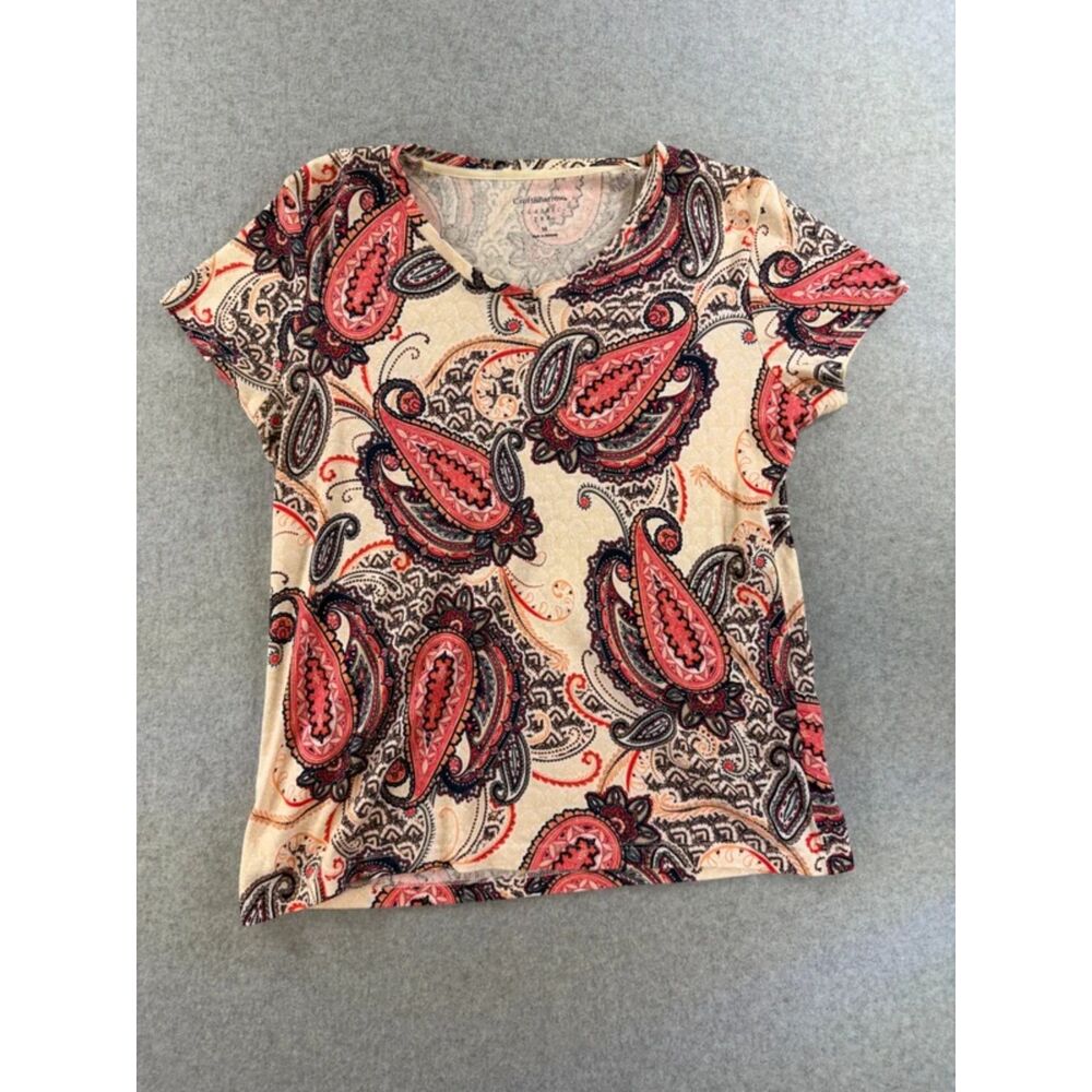 Croft & Barrow Women’s M Paisley Classic Tee Short Sleeve Cotton Top 3183